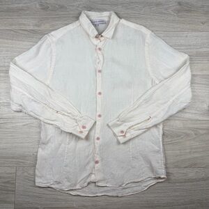 Orlebar Brown Morton Tailored Off-White Linen Casual Button Down Shirt Men’s Med